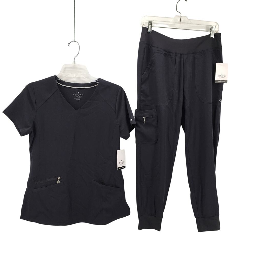 NEW Beyond Scrubs Matching Set Pewter Dark Gray Small Petite Top & Pants Nursing